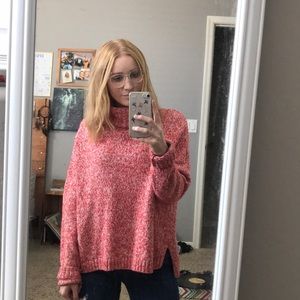 Red turtleneck knitted sweater